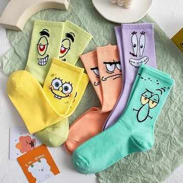 5-Pair Anime Character Socks Set – Mid-Calf, Comfortable & Breathable Unisex